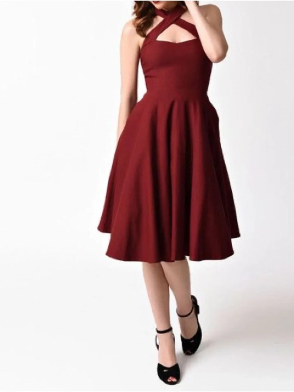 red criss cross halter dress Sherri Hill 56878 - Long Metallic A-Line Dress